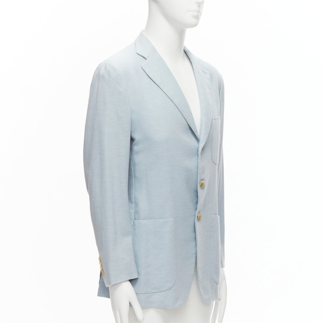 ISAIA Dustin 100% cotton light blue topstitch collar 3 pockets blazer IT50 L