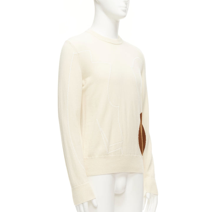 LORO PIANA 100% cashmere cream brown abstract graphic sweater IT48 M