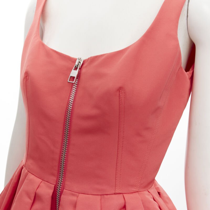 ALEXANDER MCQUEEN 2021 pink taffeta zip front fit flared dress IT38 S