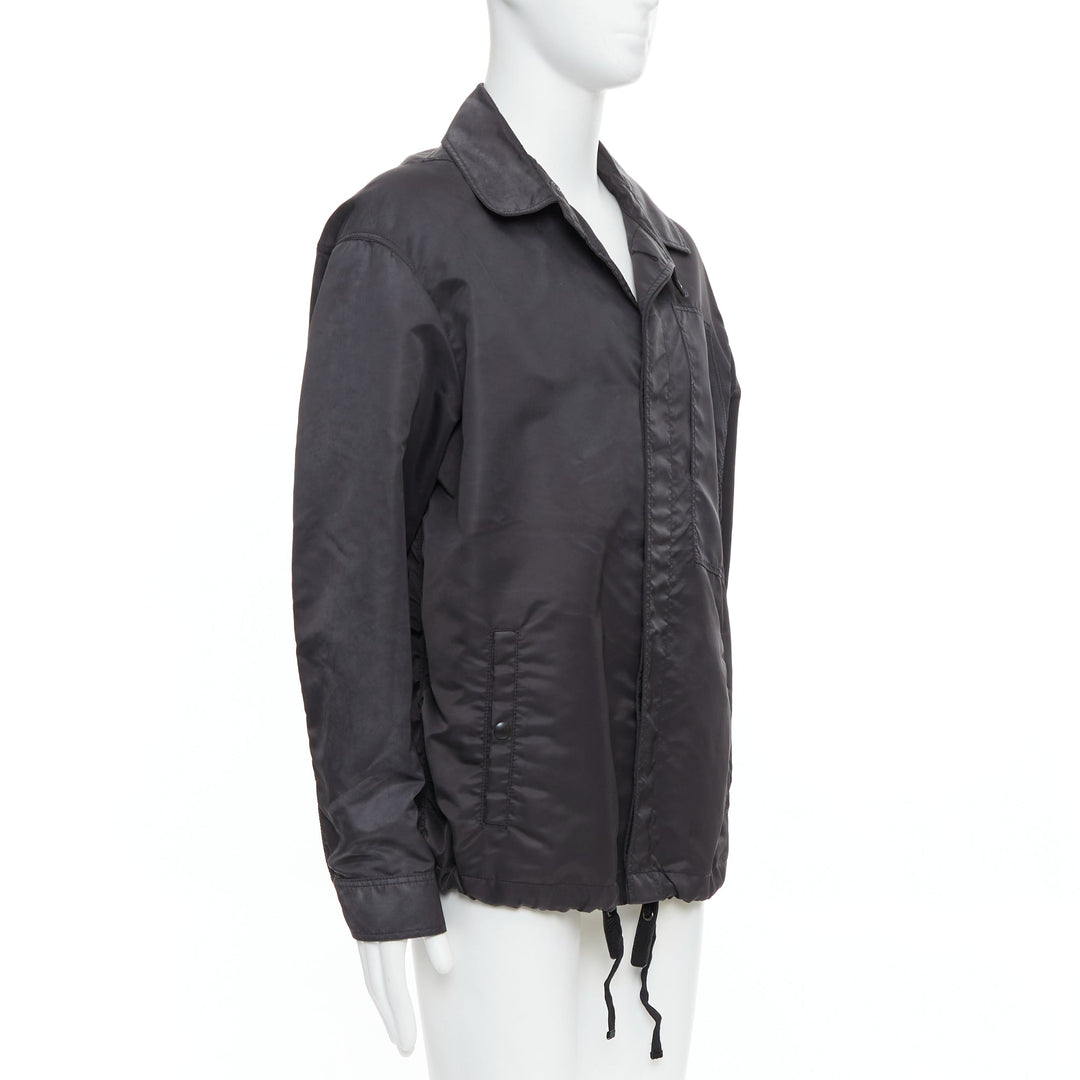 LANVIN black distressed nylon black buttons drawstring anorak IT50 L