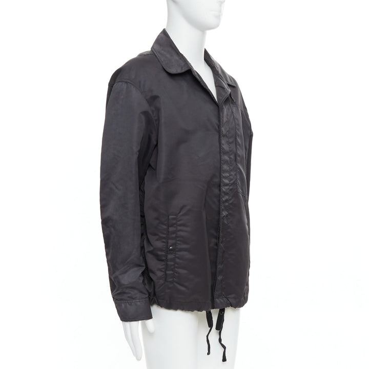 LANVIN black distressed nylon black buttons drawstring anorak IT50 L