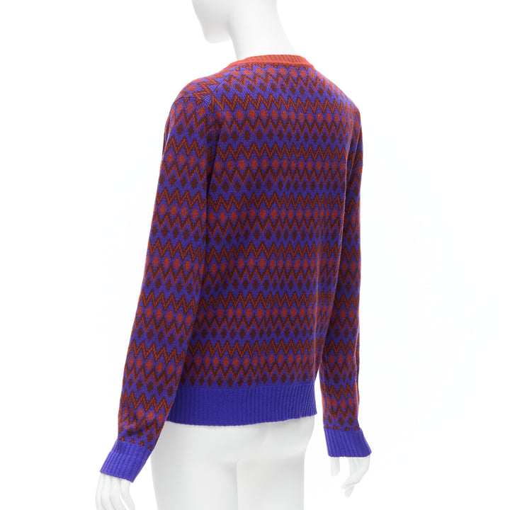 PRADA 2018 purple wool cashmere racing logo chevron intarsia cardigan IT38 XS