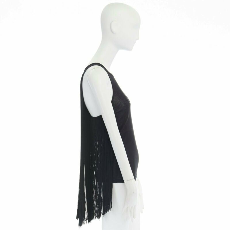 STELLA MCCARTNEY black fringe back cotton silk blend sleeveless top IT38 XS