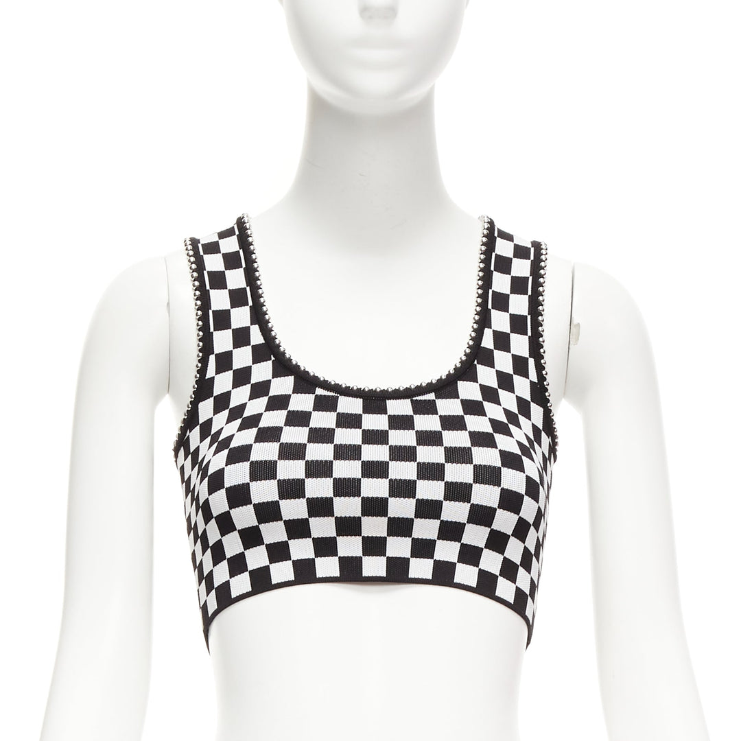 ALEXANDER WANG black white checker silver dome studded bralette top XS