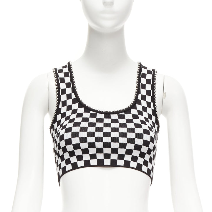 ALEXANDER WANG black white checker silver dome studded bralette top XS
