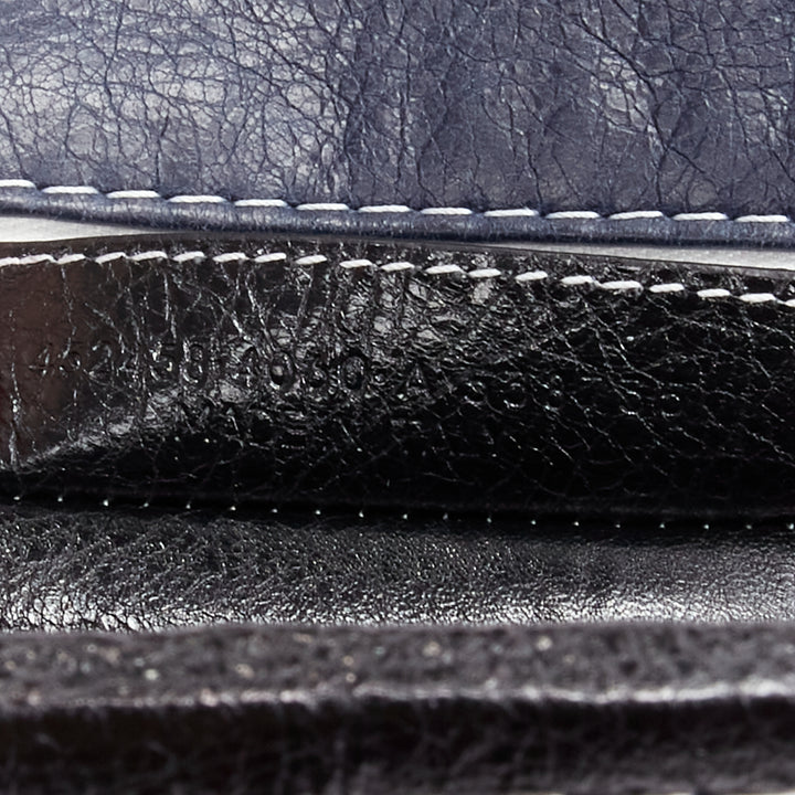 BALENCIAGA Bazar navy red striped leather top handle crossbody bag