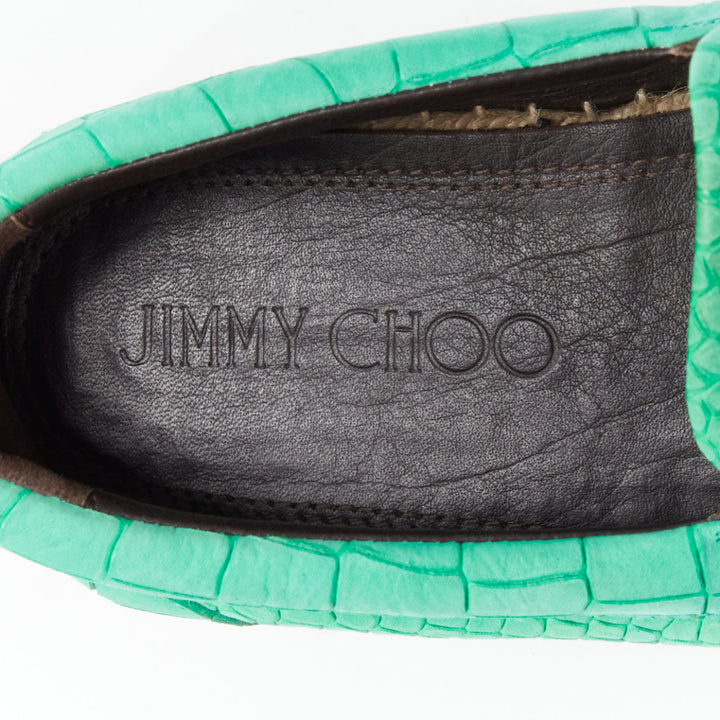 JIMMY CHOO Vlad mint green embossed scaled leather espadrilles EU42