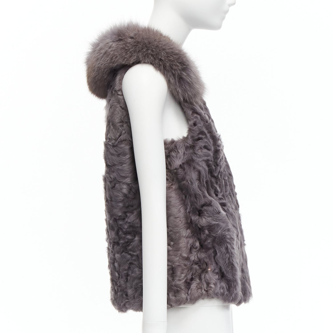 PELLICCISSIMA grey Astrakhan fur collar sleeveless winter vest jacket S