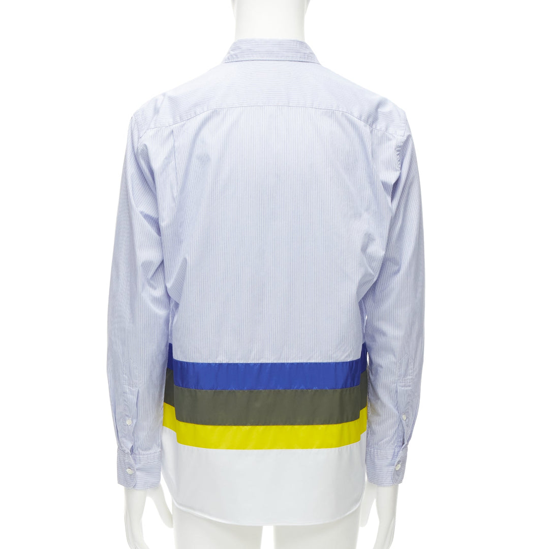 COMME DES GARCONS HOMME 2017 nylon patchwork hem blue pinstriped cotton shirt M