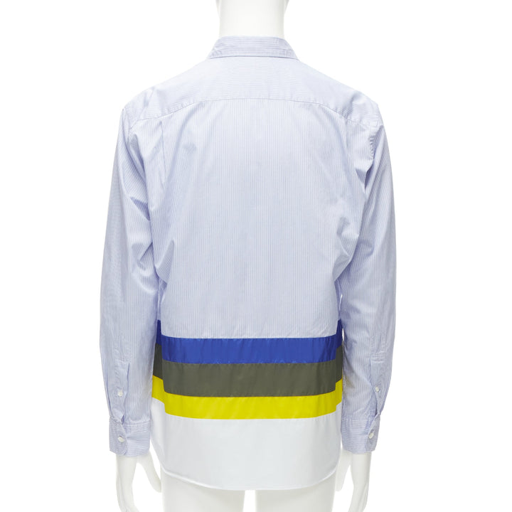 COMME DES GARCONS HOMME 2017 nylon patchwork hem blue pinstriped cotton shirt M