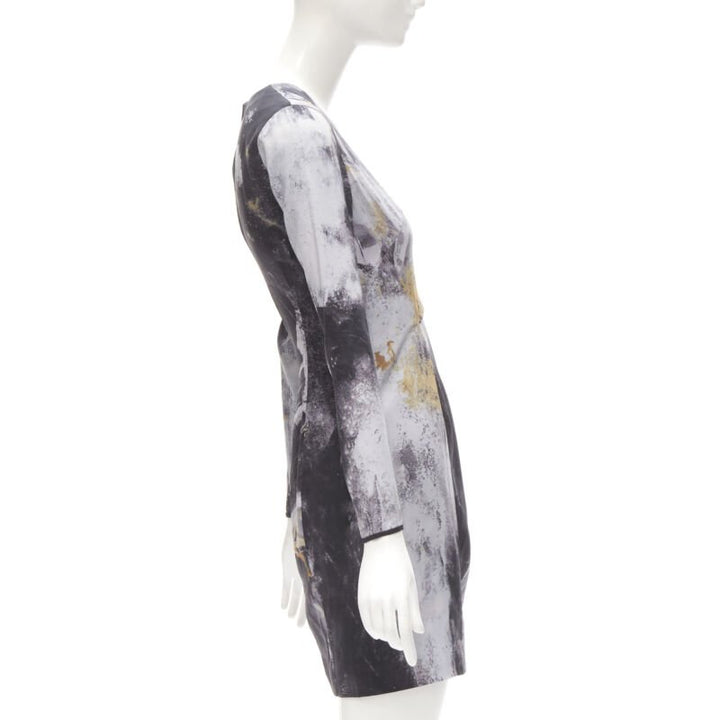 HELMUT LANG abstract grey gold paint stroke print mini dress S