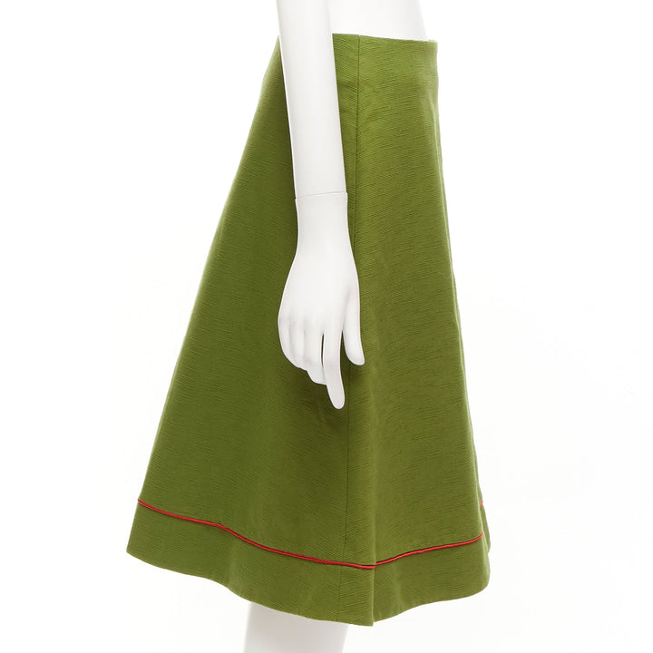 rare CHRISTIAN DIOR John Galliano 1999 Communist green pique Aline skirt FR40 L