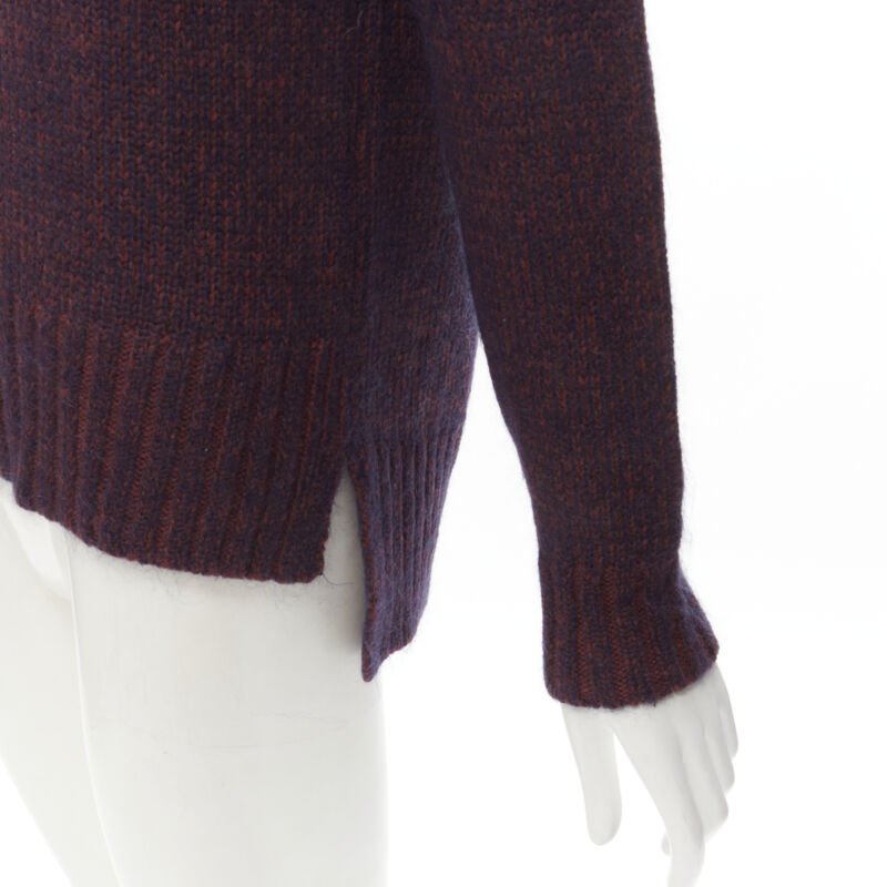 THEORY burgundy navy wool mohair knit step hem sweater S