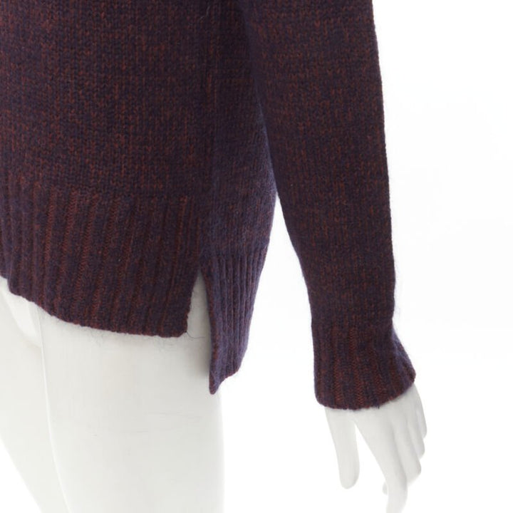THEORY burgundy navy wool mohair knit step hem sweater S