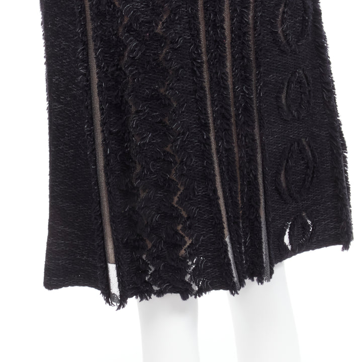 LOUIS VUITTON black wool blend grey lucid mesh cutout knit knee skirt XS