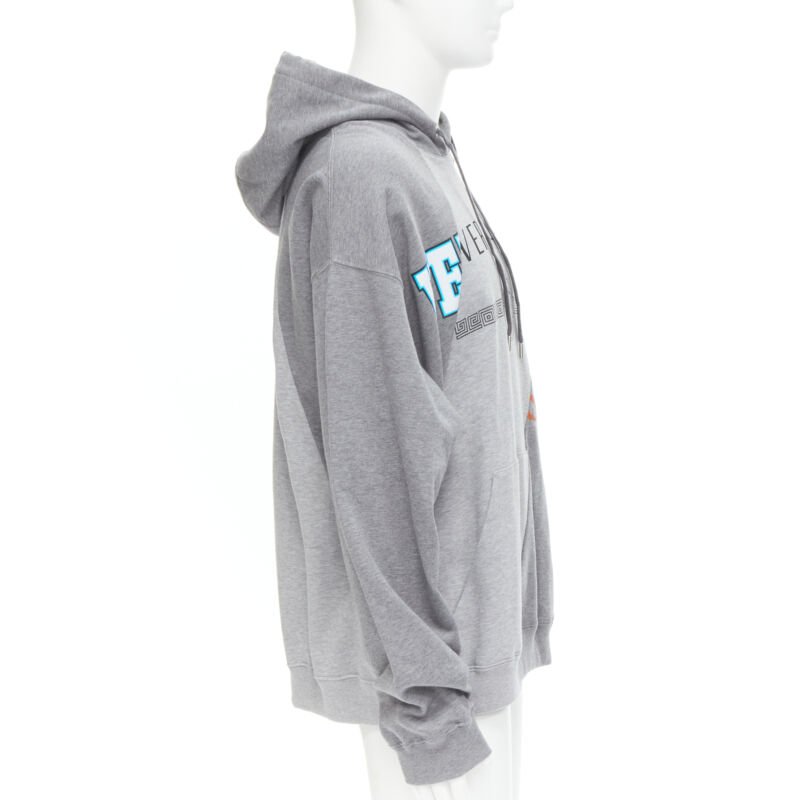VERSACE Compilation deconstructed mixed logo cotton hoodie grey melange XS