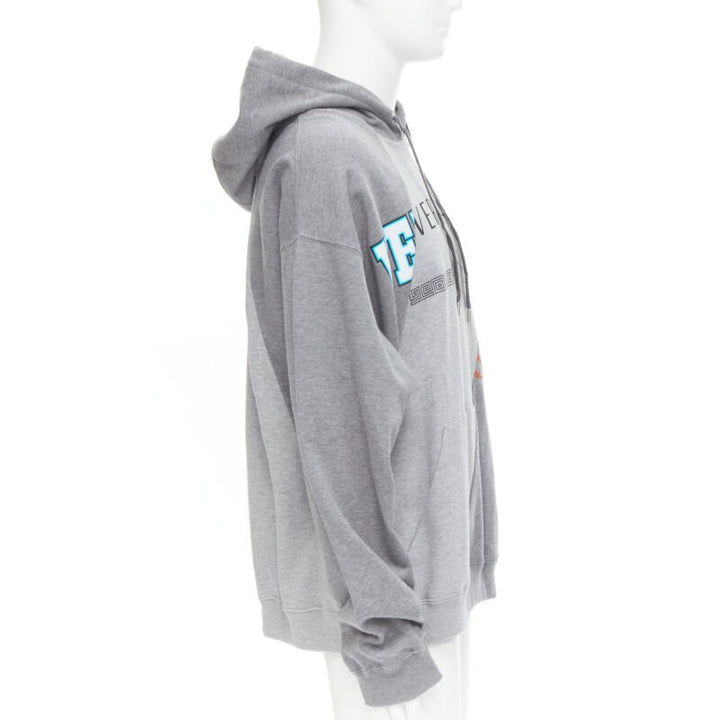 VERSACE Compilation deconstructed mixed logo cotton hoodie grey melange XS