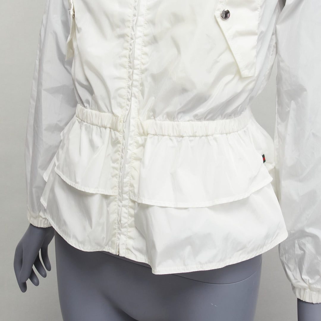 GUCCI Kidswear ivory GG monogram logo peplum hooded jacket 12Y