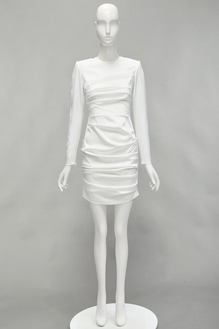 ALEX PERRY Blaze white ruched satin back zip mini cocktail dress UK6 XS