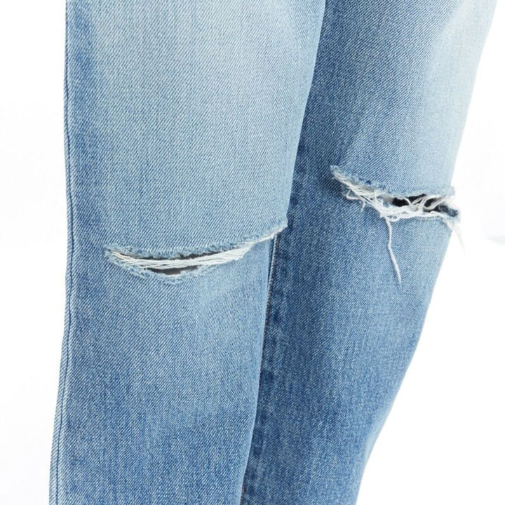 SAINT LAURENT Hedi Slimane blue cotton torn knee washed skinny denim jeans 29"