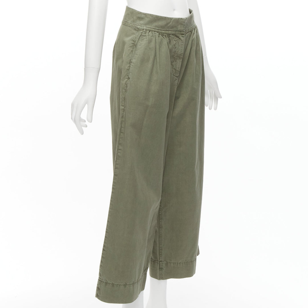 J.CREW COLLECTION 100% washed green cotton pleat front wide safari pants US0 XS