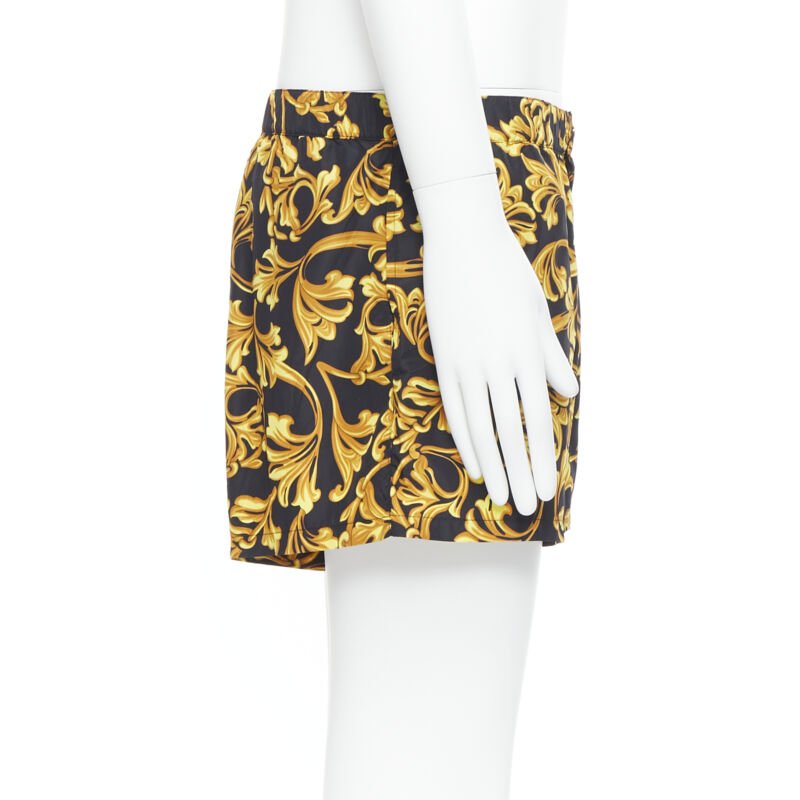 VERSACE gold Medusa button black floral barocco summer swim shorts IT6 L