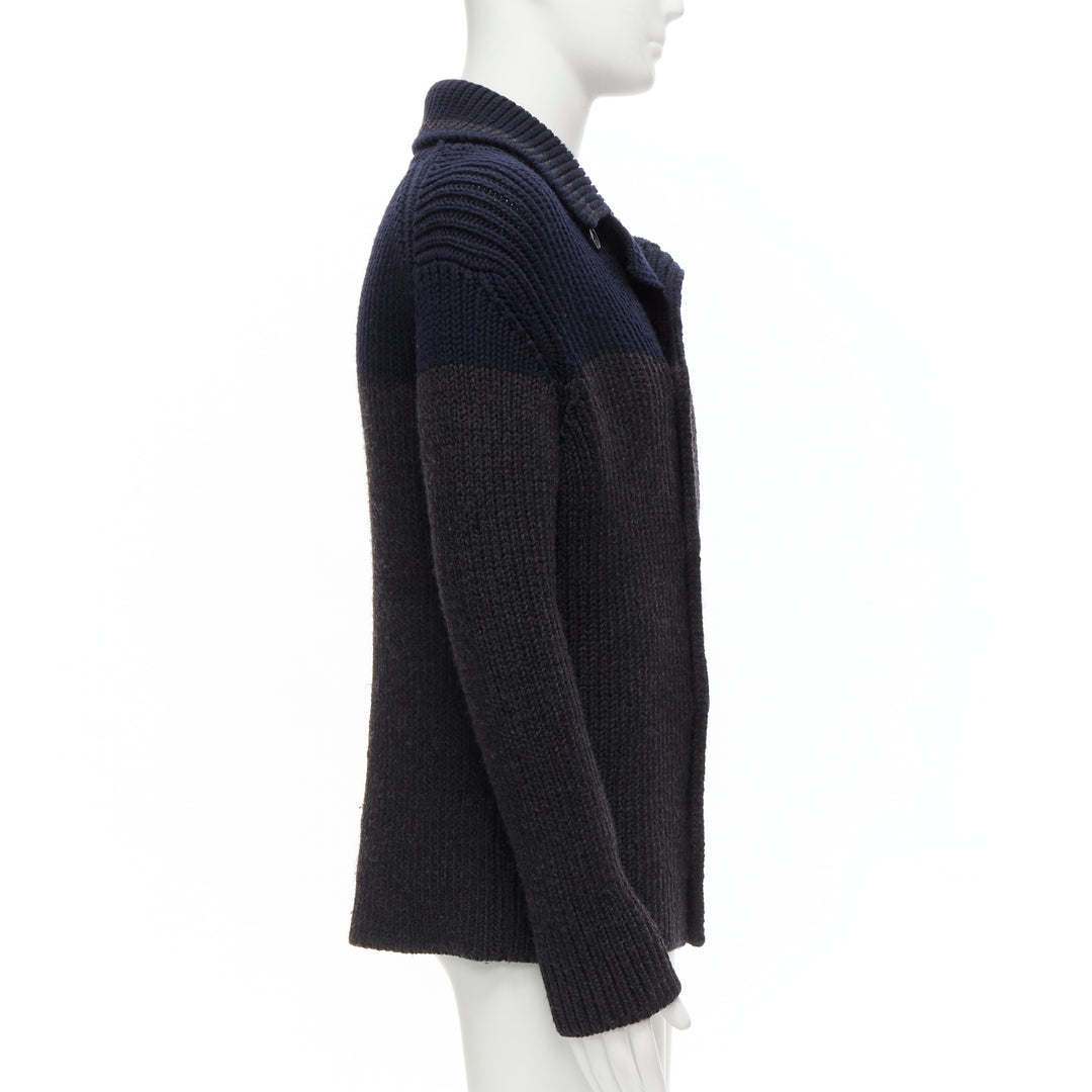 PRADA 2013 100% wool grey navy sailor collar ribbed knit cardigani coat IT50 L