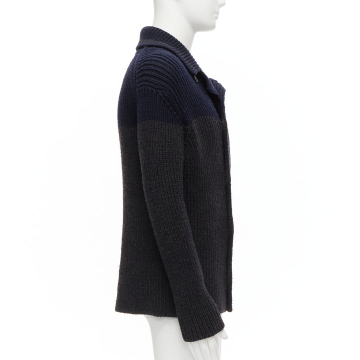 PRADA 2013 100% wool grey navy sailor collar ribbed knit cardigani coat IT50 L