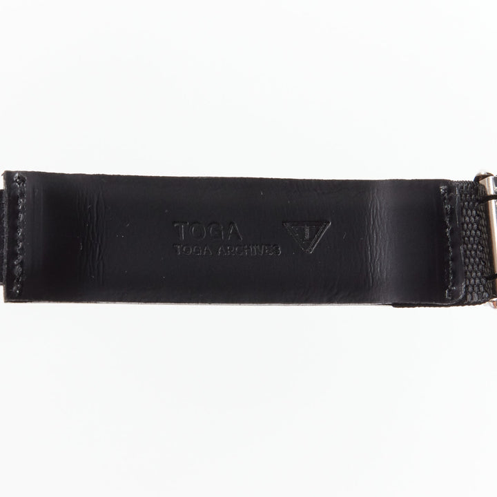 TOGA ARCHIVES silver mirrored acrylic tiles black leather elasticated belt
