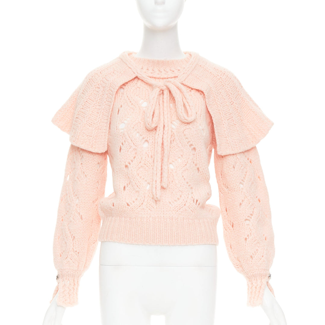 CHANEL 21B pink wool alpaca blend ruffle capelet sweater FR34 XS
