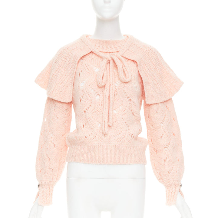 CHANEL 21B pink wool alpaca blend ruffle capelet sweater FR34 XS