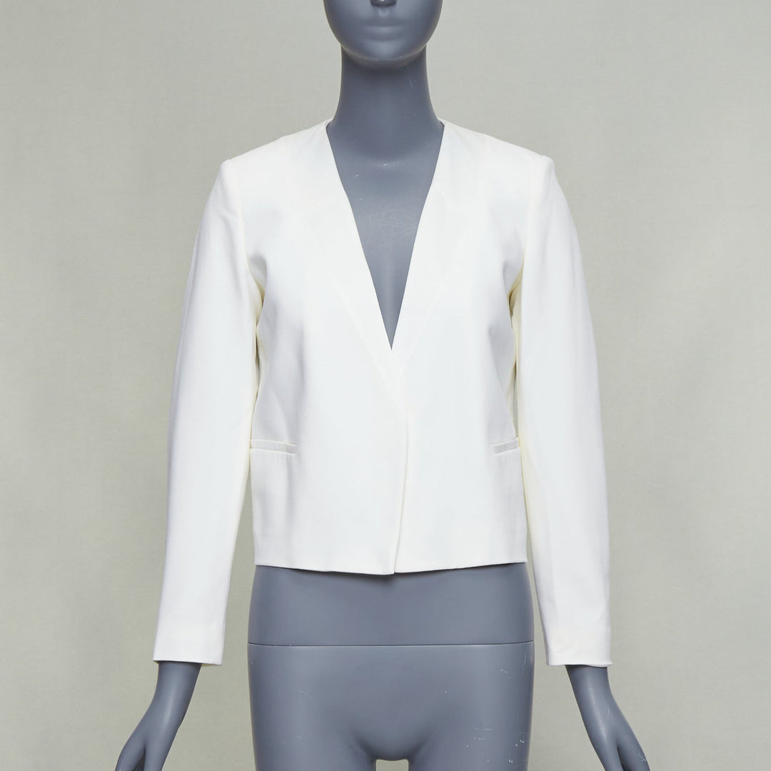 THEORY cream tromp loeil lapel shoulder pad cropped tux blazer US0 XS