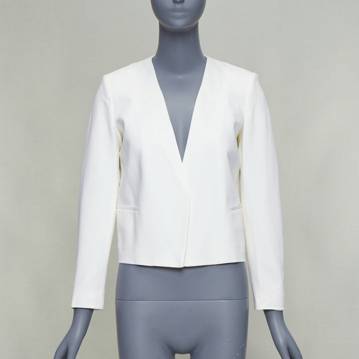 THEORY cream tromp loeil lapel shoulder pad cropped tux blazer US0 XS