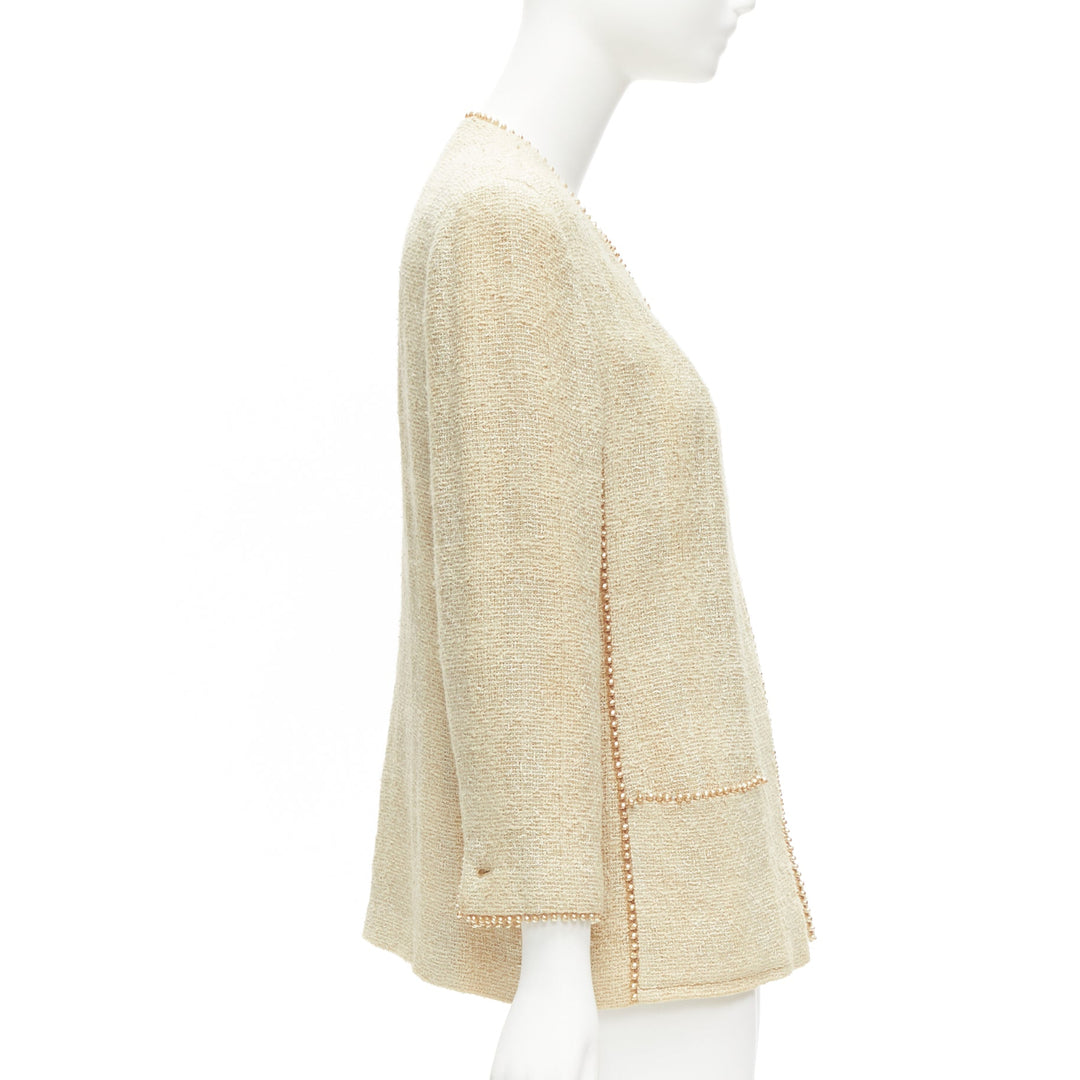 CHANEL Karl Lagerfeld 99P Vintage pearl trim boucle tweed jacket FR40 L