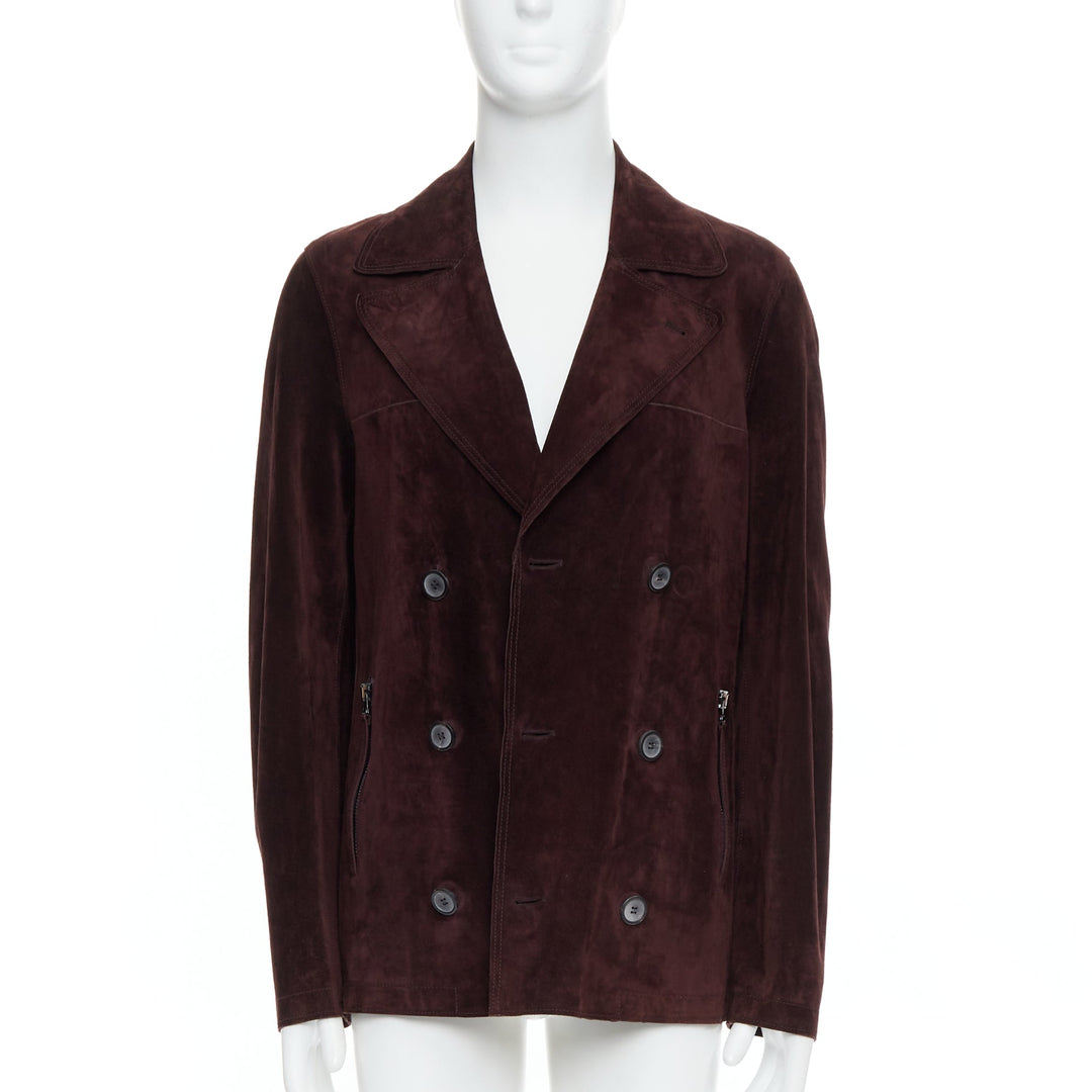 LANVIN brown vegetable calfskin suede double breasted jacket FR48 M