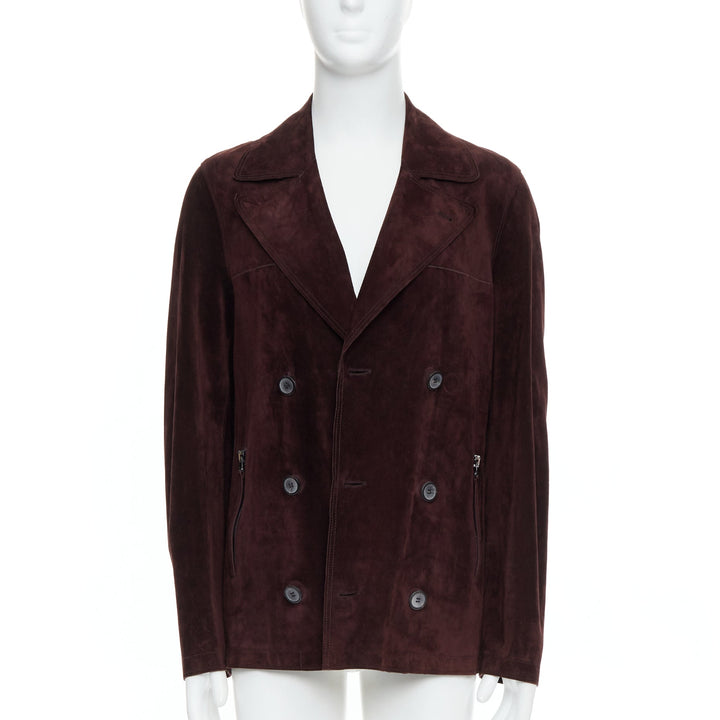 LANVIN brown vegetable calfskin suede double breasted jacket FR48 M