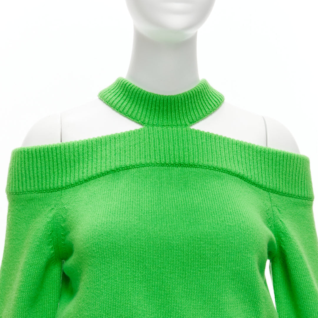 ALEXANDER MCQUEEN 2022 wool green cold shoulder black lattice seam sweater S