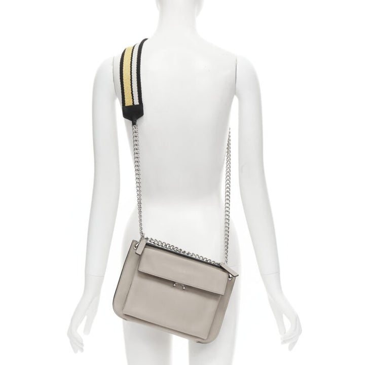 MARNI stone grey silver lock dual zip pouch chain sport strap crossbody bag