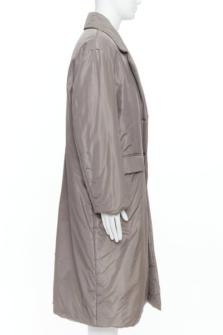 VERSACE 100% silk stone grey padded gold Medusa buttons long belted coat IT50 L