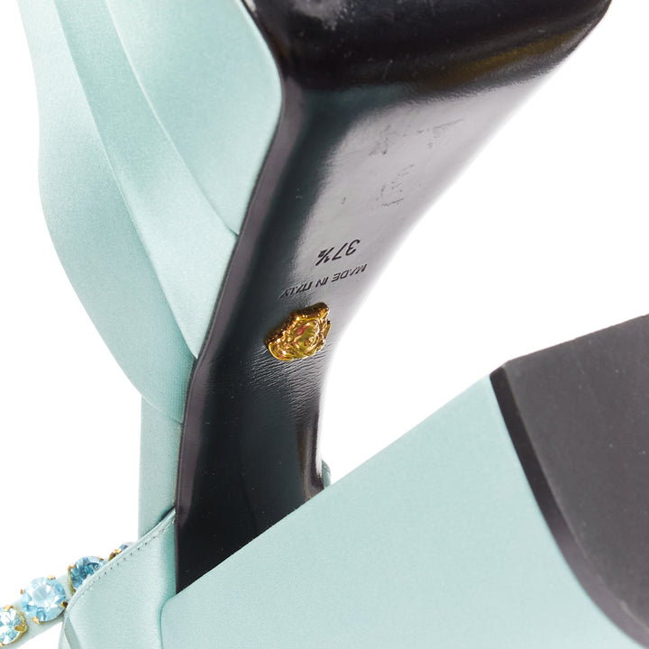 VERSACE Medusa Aevitas sky blue satin Medusa charm platform heels 37.5