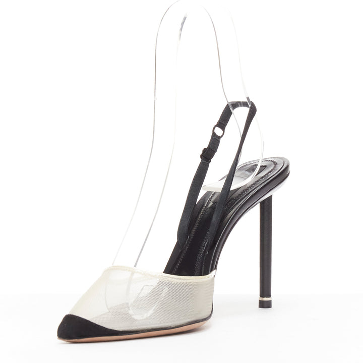 ALEXANDER WANG Alix nude mesh black fabric strap slingback pumps EU36