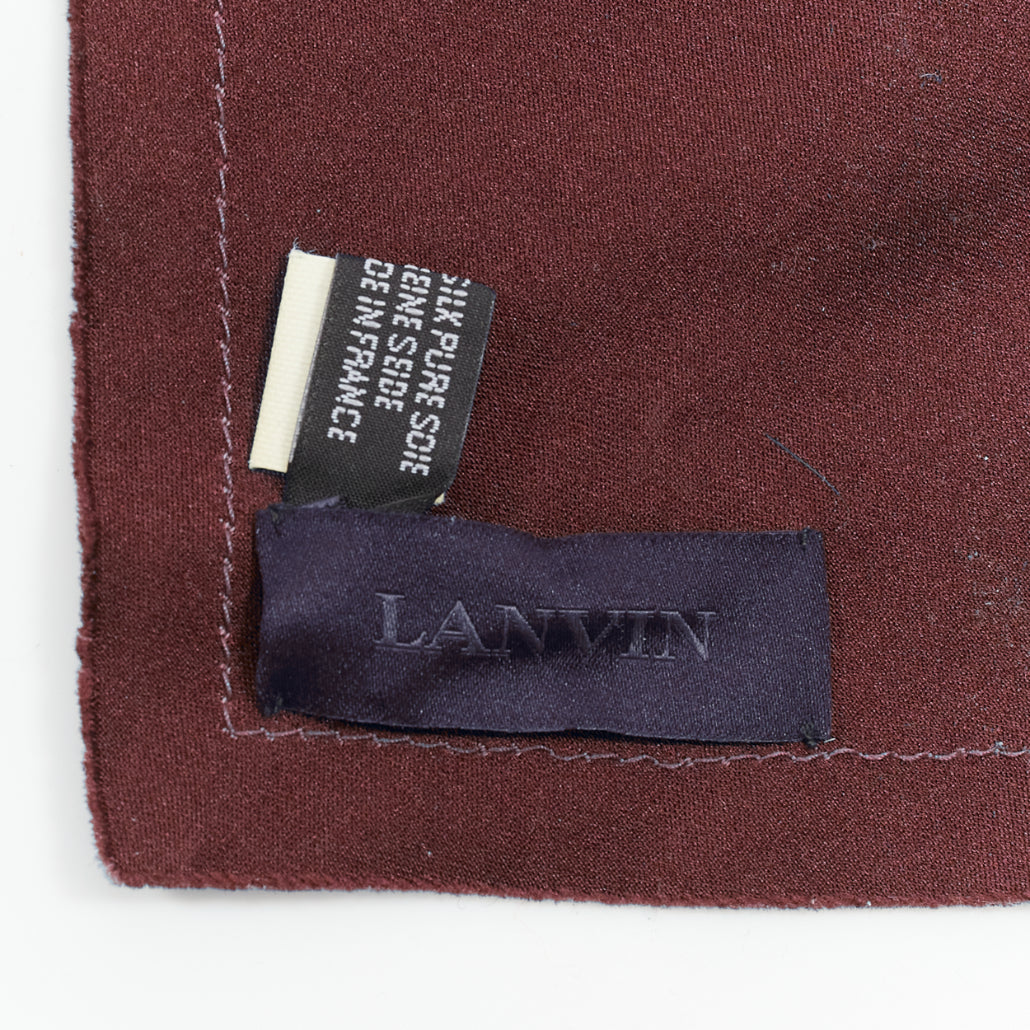LANVIN red burgundy 100% silk made in france frayed edge rectangular scarf