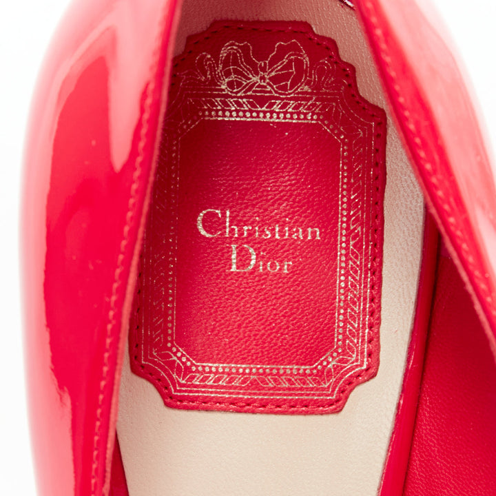 CHRISTIAN DIOR neon pink patent leather peep toe platform pumps EU38