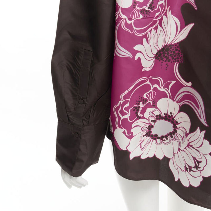 VALENTINO 2022 100% silk taffeta brown floral print shirt IT38 XS
