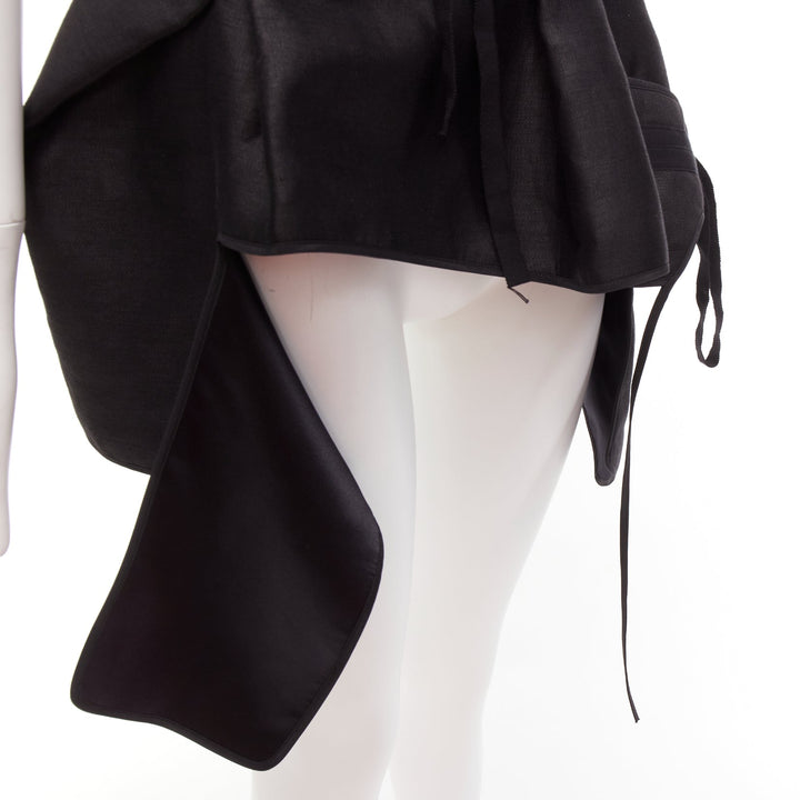 MATICEVSKI 2017 Trinity black linen deconstructed peplum bustier top AUS8 S