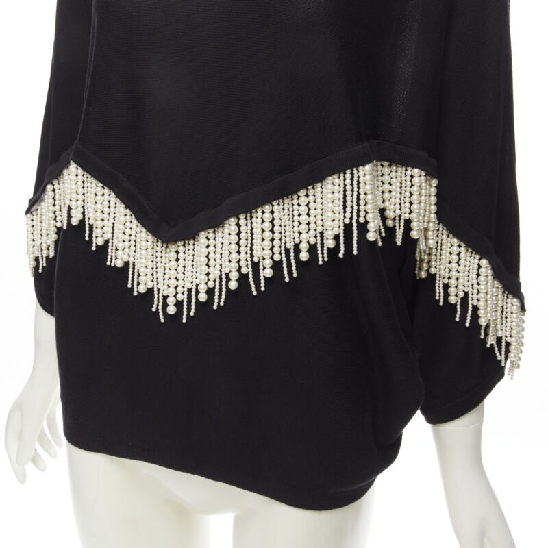 GIAMBATTISTA VALLI black dolman sleeve pearl fringe sweater top IT44 M