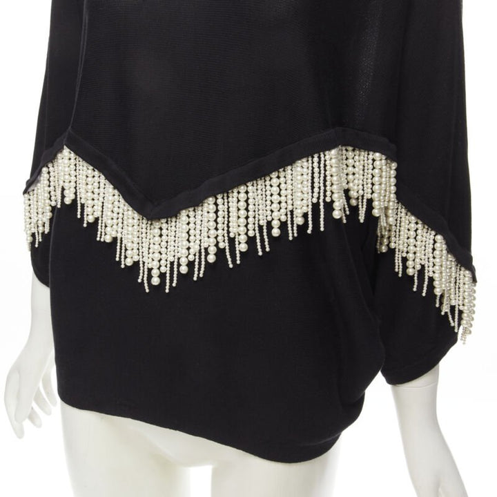GIAMBATTISTA VALLI black dolman sleeve pearl fringe sweater top IT44 M