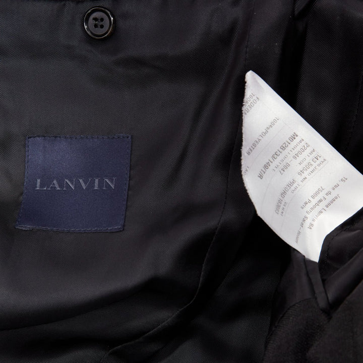 LANVIN black waffle low shine single breast minimal suit blazer EU44 XS
