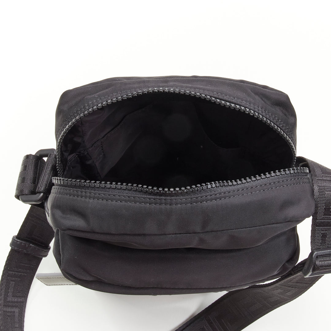 VERSACE reflective logo black nylon Greca strap crossbody messenger bag