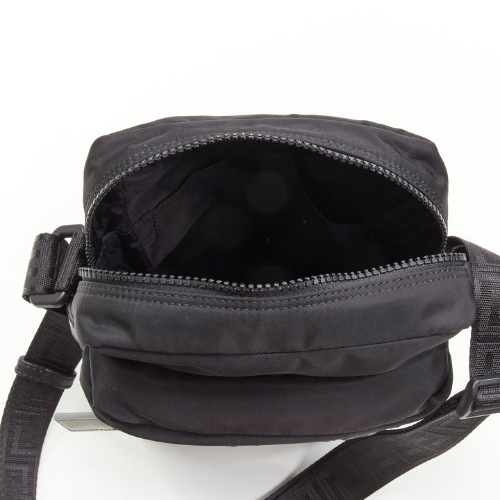 VERSACE reflective logo black nylon Greca strap crossbody messenger bag